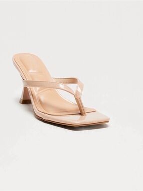 Fashion Nova Blush Patent Square-Toe Thong Heel